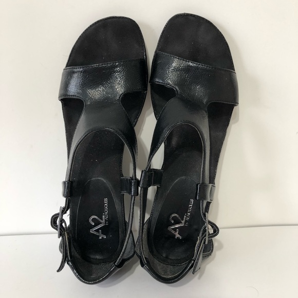 A2 by Aerosoles Black Wedge Sandals - Picture 8 of 9